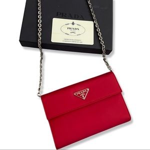 AUTHENTIC PRADA RED WALLET WITH CHAIN